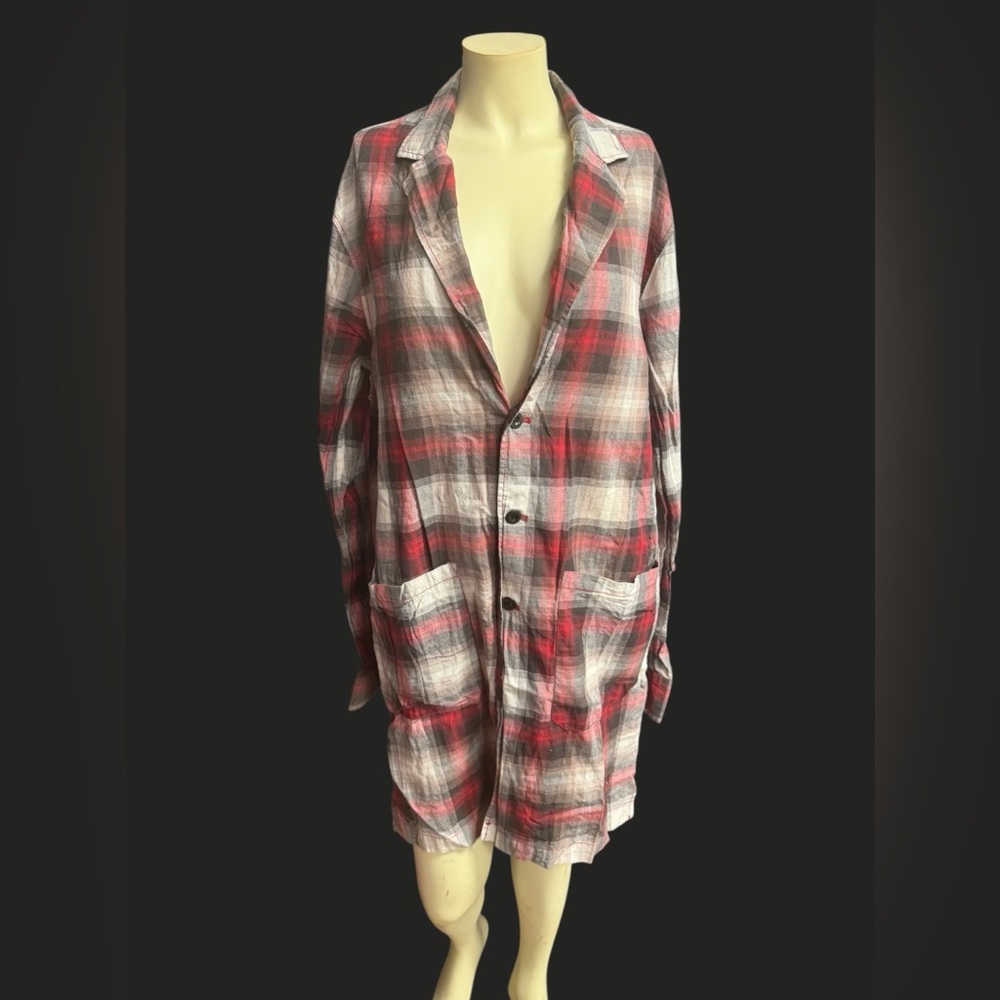 Jaywalker women’s size 12 button front tunic blazer shirt red brown plaid dress